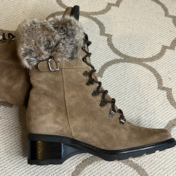 AQUATALIA BY MARVIN K BRASS WEATHERPROOF BROWN SUEDE FAUX FUR lace up boots - Picture 8 of 15
